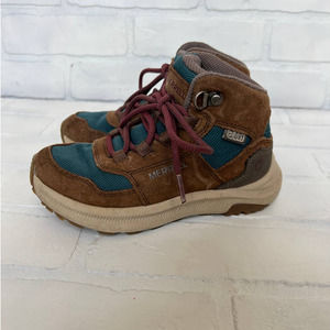 Merrell Little Boys Leather/Textile Hiking Boots Ankle Brown Green Shoes -sz 12